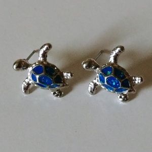 NWOT Sea Turtle Earrings: Blue Sea Turtle Silver Stud Earrings